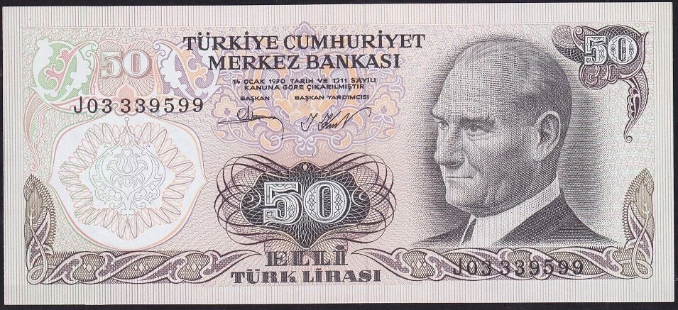 6.Emisyon 2.Tertip 50 Lira J03 339599 Çilaltı