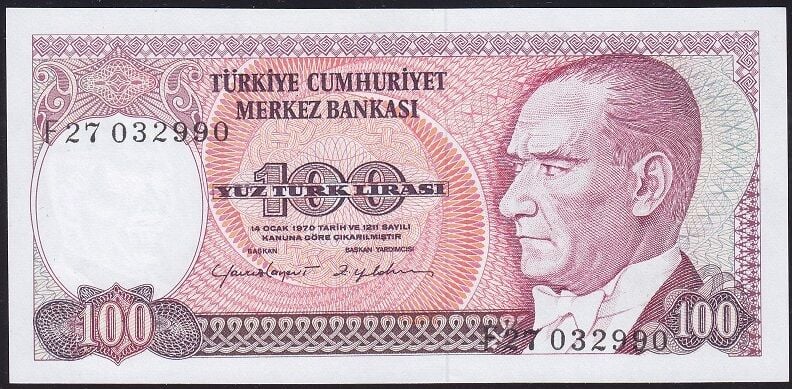 7.Emisyon 2.Tertip 100 Lira F27 032990 Çil