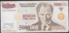 7.Emisyon 5000000 Lira F42 503929 Çok Çok Temiz+