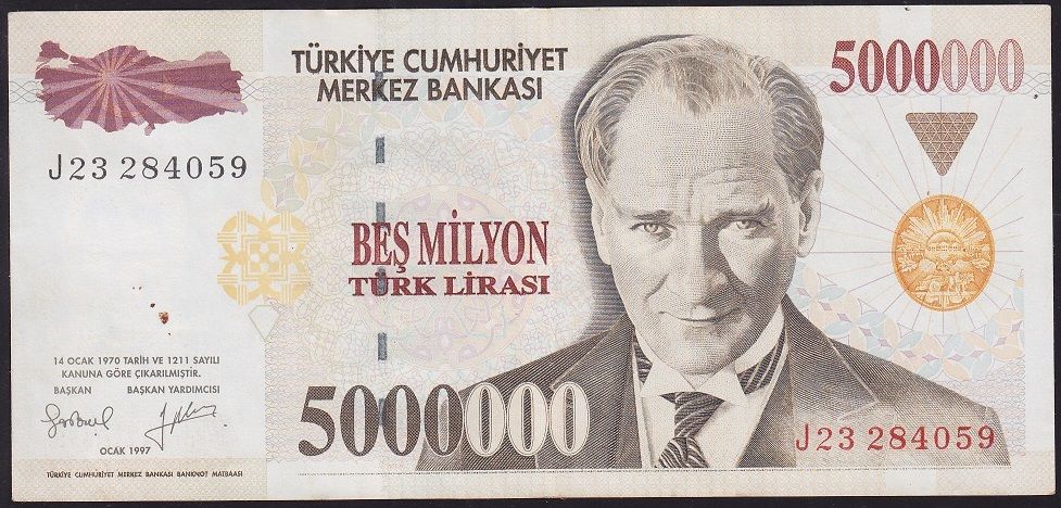 7.Emisyon 5 000 000 Lira J23 284059 Çok Temiz+