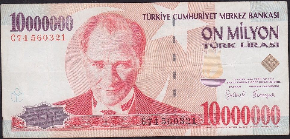 7.Emisyon 10 000 000 Lira C74 560321 Çok Temiz