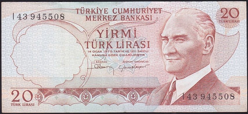 6.Emisyon 4.Tertip 20 Lira I43 945508 Çok Çok Temiz