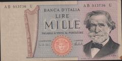 İtalya 1000 Lire 1969 Çok Temiz+ Pick 101d