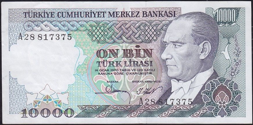7.Emisyon 1.Tertip 10000 Lira A28 817375 Çok Çok Temiz