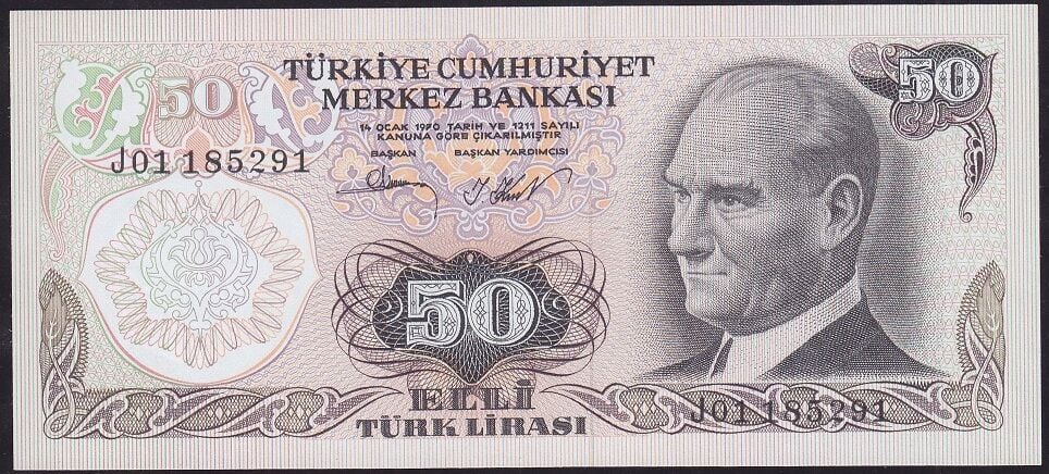 6.Emisyon 2.Tertip 50 Lira J01 185291 Çil