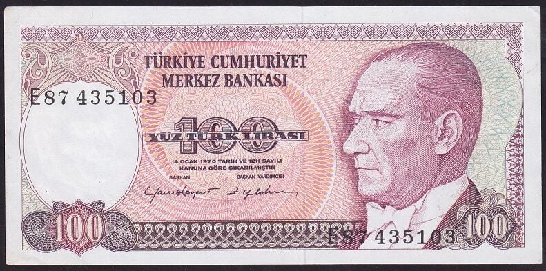 7.Emisyon 2.Tertip 100 Lira E87 435103 Çilaltı Çil