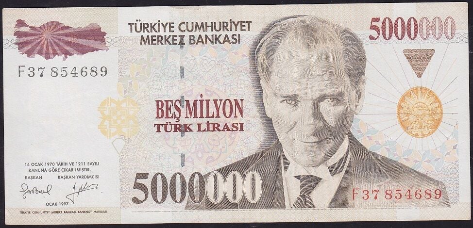 7.Emisyon 5.000.000 Lira F37 854689 Çok Çok Temiz+