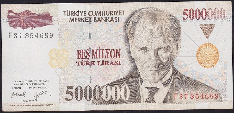 7.Emisyon 5000000 Lira F37 854689 Çok Çok Temiz+