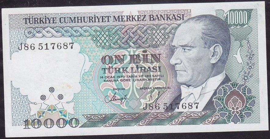 7.Emisyon 4.Tertip 10000 Lira J86 517687 Ççt Çilaltı