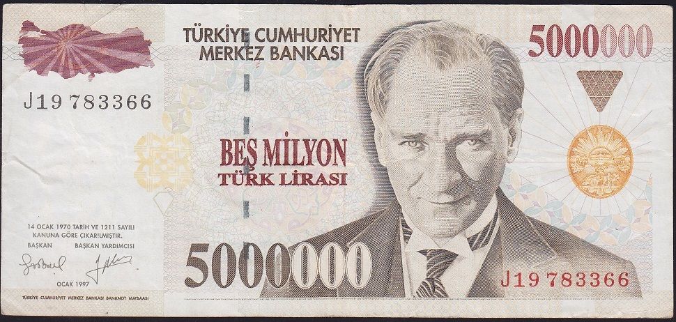 7.Emisyon 5 000 000 Lira J19 783366 Çok Temiz+