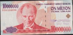 7.Emisyon 10 000 000 Lira D70 134096 Çok Temiz+