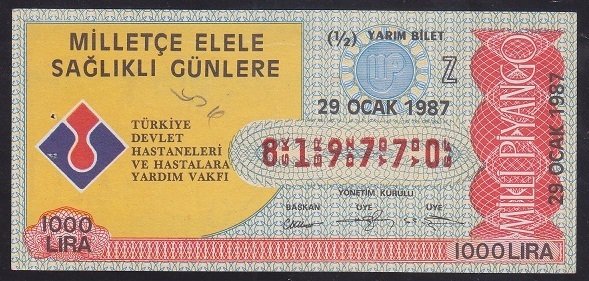 1987 29 OCAK YARIM BİLET Z SERİSİ