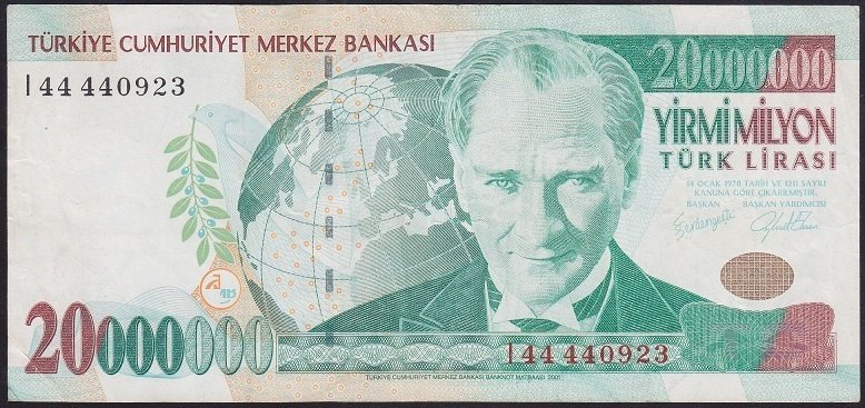 7.EMİSYON 20 000 000 LİRA I 4444 0923 ÇOK TEMİZ +