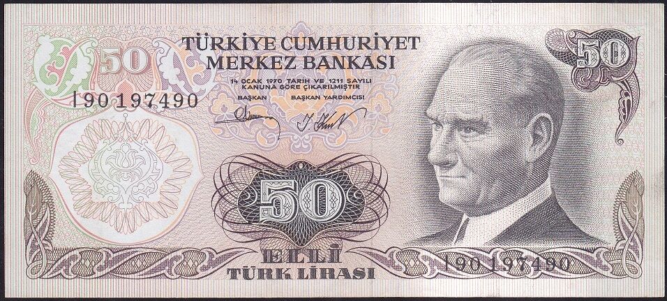 6.Emisyon 2.Tertip 50 Lira I90 197490 Çok Çok Temiz