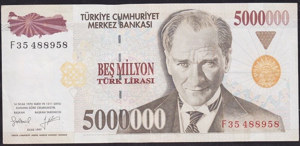 7.Emisyon 5.000.000 Lira F35 488958 Çok Çok Temiz+