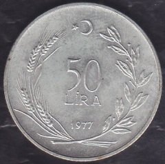 1977 Yılı 50 Lira - FAO Herkese Ekmek Ve Konut Gümüş Çilaltı Çil