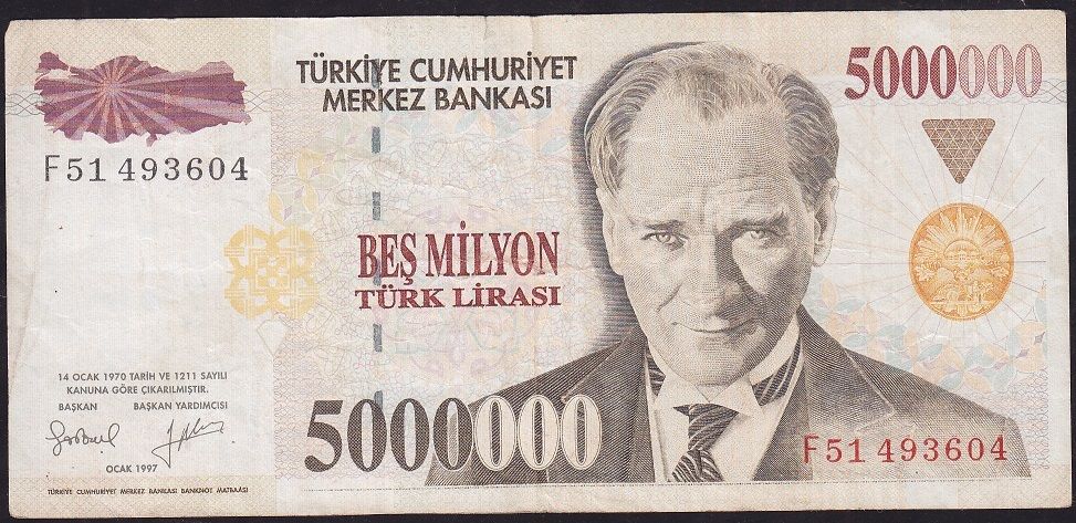 7.Emisyon 5 000 000 Lira F51 493604 Çok Temiz