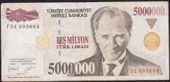 7.Emisyon 5 000 000 Lira F51 493604 Çok Temiz