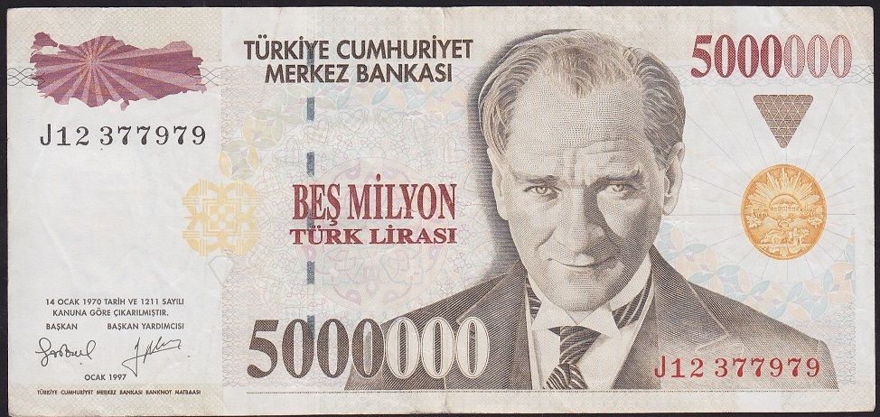 7.Emisyon 5 000 000 Lira J12 377979 Çok Temiz+