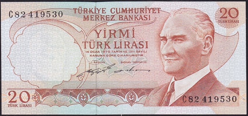 6.Emisyon 2.Tertip 20 Lira C82 419530 Çilaltı ( Hafif bombe var )