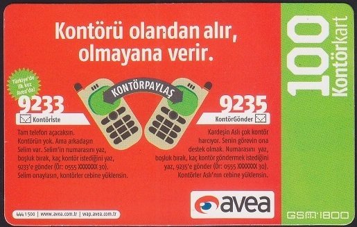 AVEA HAZIR KART 100 KONTÖR - KONTÖR PAYLAŞ - SKT 2010