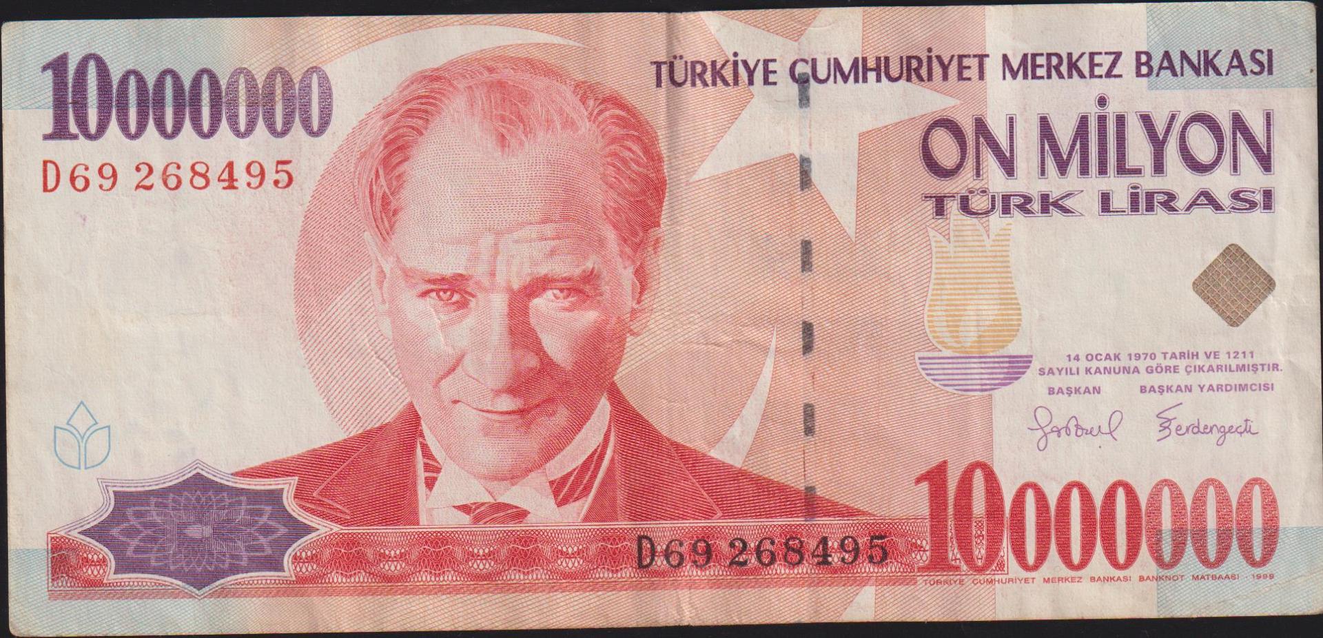 7.Emisyon 10 000 000 Lira D69 268495 Çok Temiz