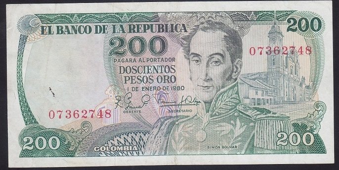 Kolombiya 200 Pesos Oro 1980 Çok Çok Temiz Pick419