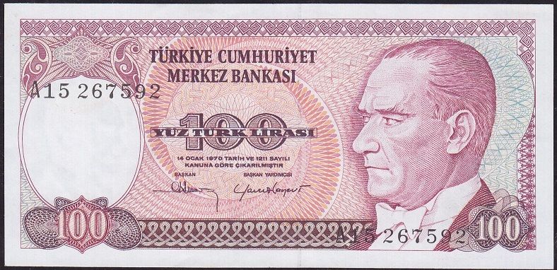 7.Emisyon 1.Tertip 100 Lira A15 267592 Çilaltı