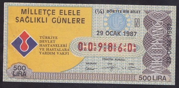 1987 29 OCAK ÇEYREK BİLET N SERİSİ