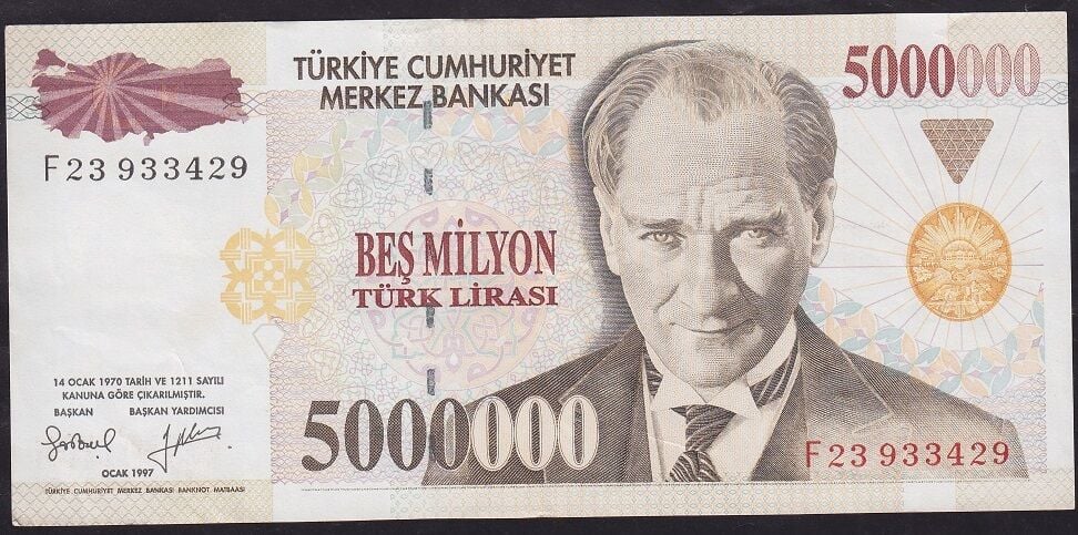 7.Emisyon 5.000.000 Lira F23 933429 Çok Temiz+