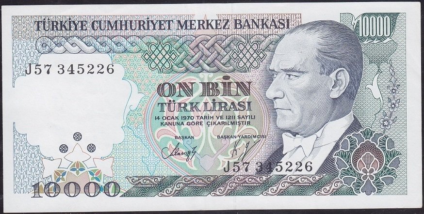 7.Emisyon 4.Tertip 10000 Lira J57 345226 Ççt Çilaltı