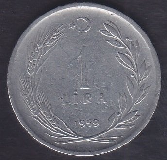 1959 Yılı 1 Lira Çok Temiz ( Düz )