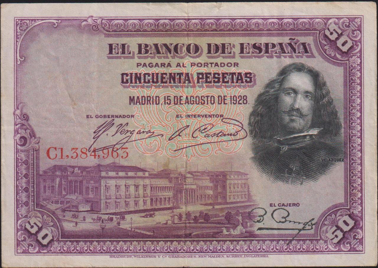 İspanya 50 Pesetas 1928 Çok Temiz+ Pick 75b
