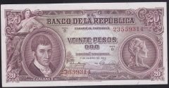 KOLOMBİYA 20 PESOS ORO 1953 ÇİLALTI ÇİL