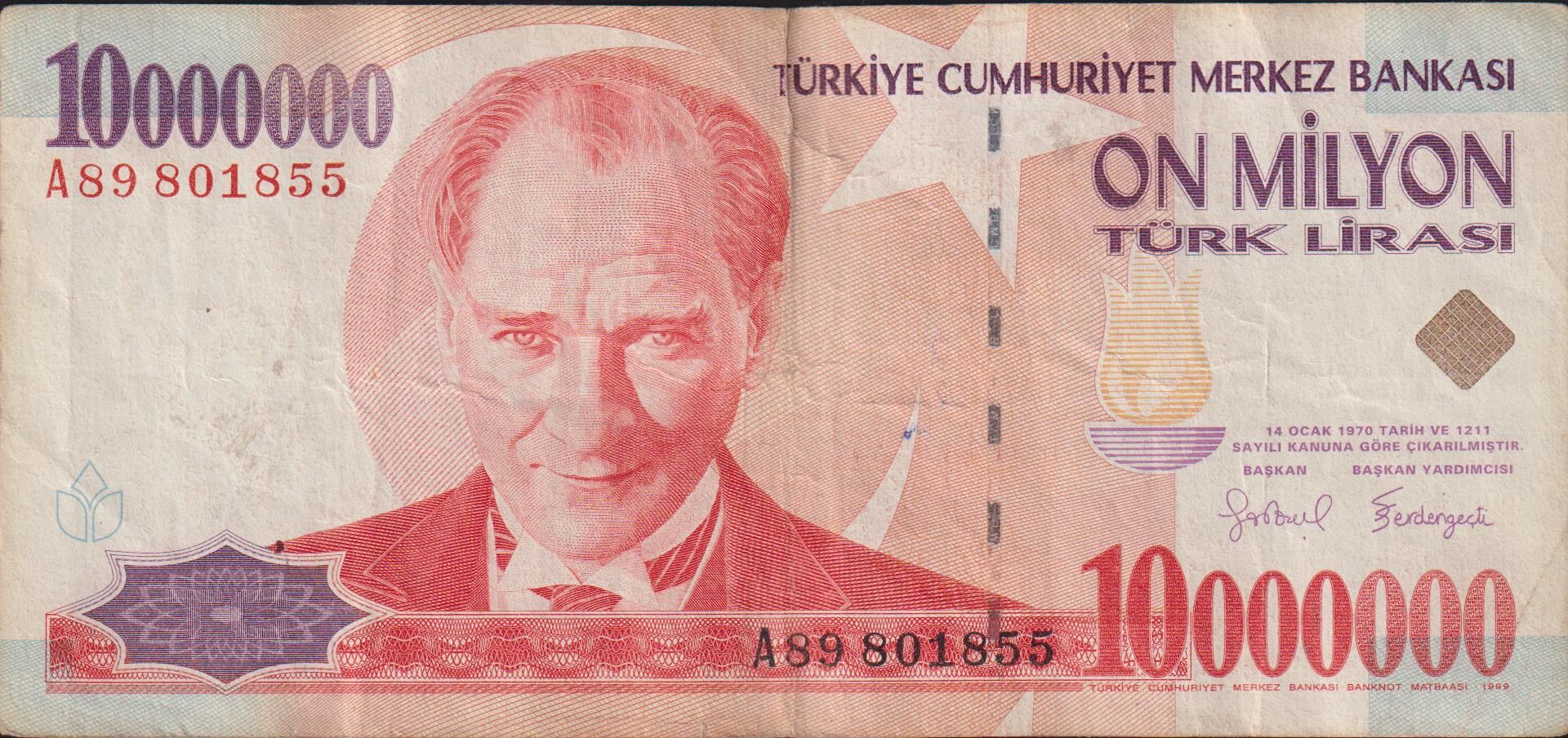 7.Emisyon 10 000 000 Lira A89 801855 Haliyle