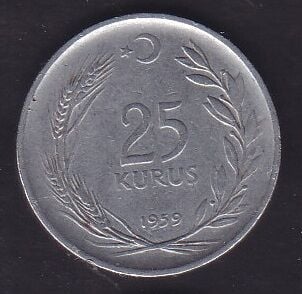 1959 Yılı 25 Kuruş Ters