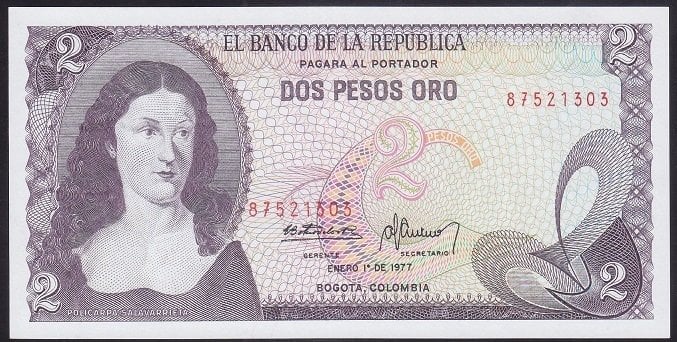 KOLOMBİYA 2 PESOS ORO 1977 ÇİL