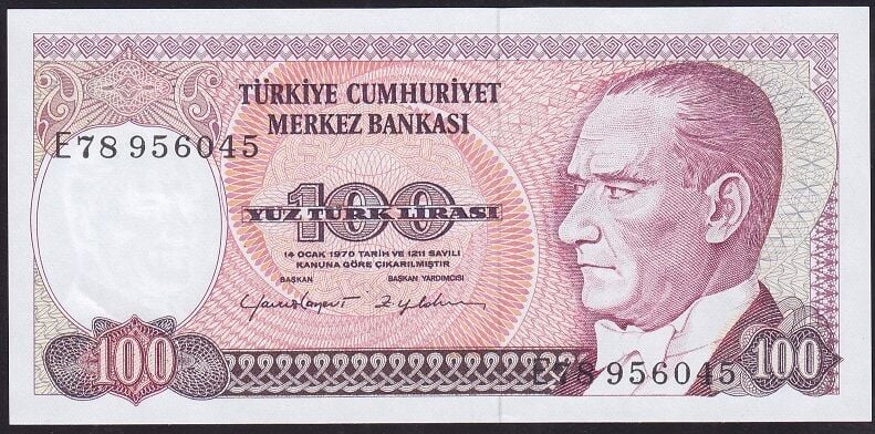 7.Emisyon 2.Tertip 100 Lira E78 956045 Çil