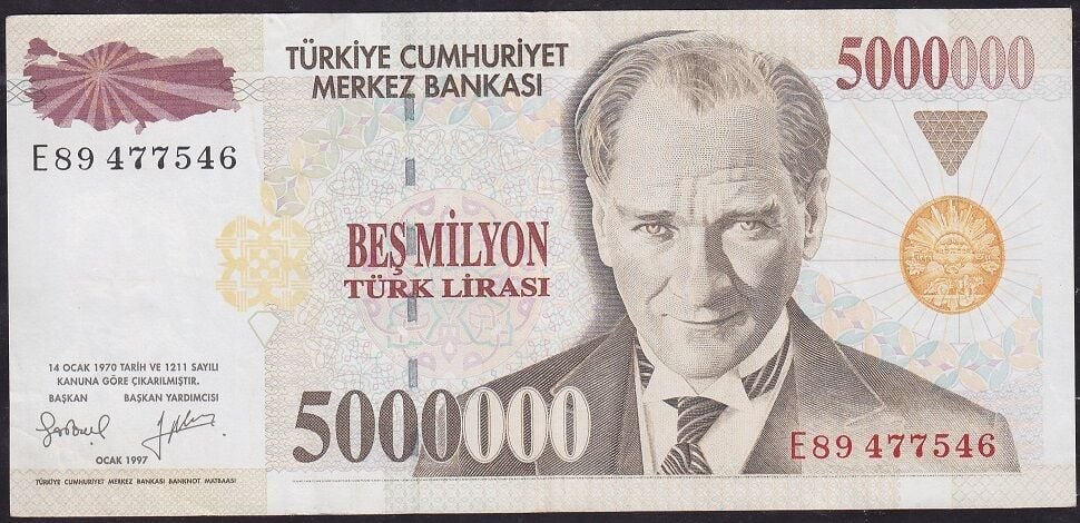 7.Emisyon 5.000.000 Lira E89 477546 Çok Temiz+