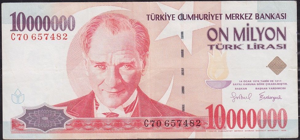 7.Emisyon 10 000 000 Lira C70 657482 Çok Temiz