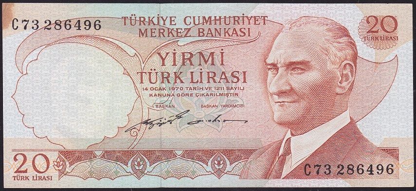 6.Emisyon 2.Tertip 20 Lira C73 286496 Ççt Çilaltı