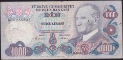 6.Emisyon 1.Tertip 1000 Lira A04 256525 Temiz+