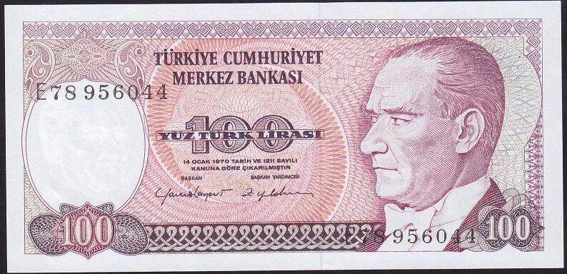 7.Emisyon 2.Tertip 100 Lira E78 956044 Çil