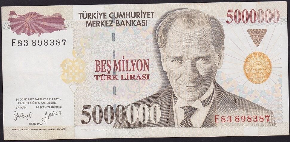 7.Emisyon 5000000 Lira E83 898387 Ççt Çilaltı