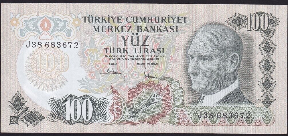 6.Emisyon 3.Tertip 100 Lira J38 683672 Çok Çok Temiz+
