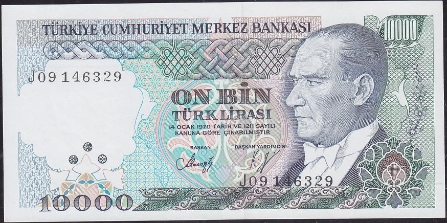 7.Emisyon 4.Tertip 10000 Lira J09 146329 Çilaltı