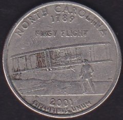 Amerika Çeyrek Dolar 2001 D Hatıra North Carolina