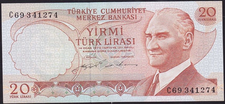 6.Emisyon 2.Tertip 20 Lira C69 341274 Çilaltı