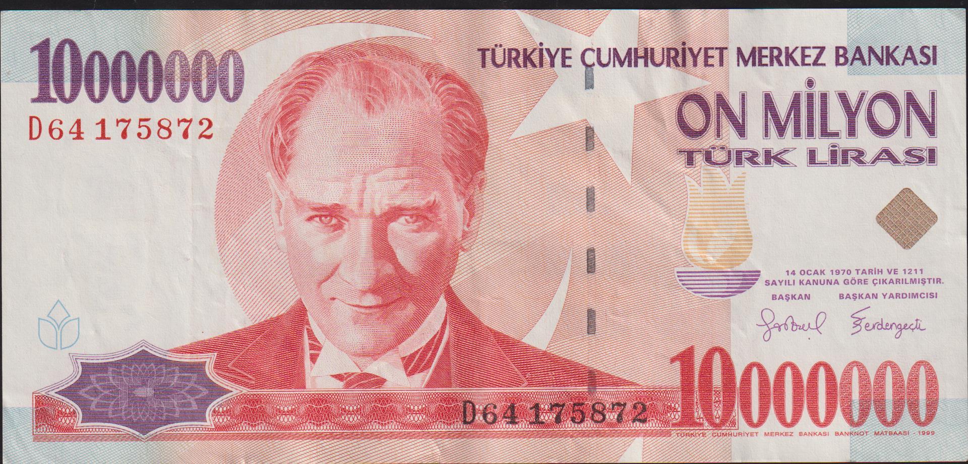 7.Emisyon 10 000 000 Lira D64 175872 Çok Çok Temiz+
