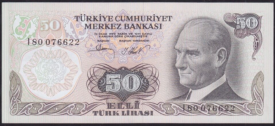 6.Emisyon 2.Tertip 50 Lira I80 076622 Çil